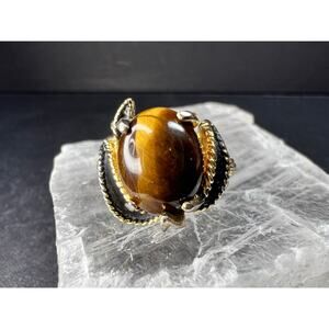 Vintage Espo Tiger’s Eye Ring Size 7.5 18K HGF Gold Filled Statement